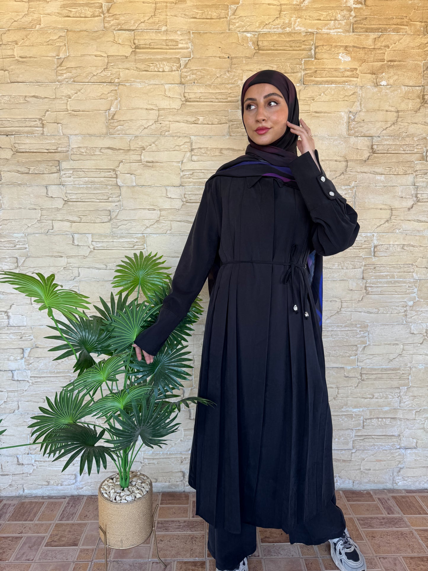 Pleated Long Black Set